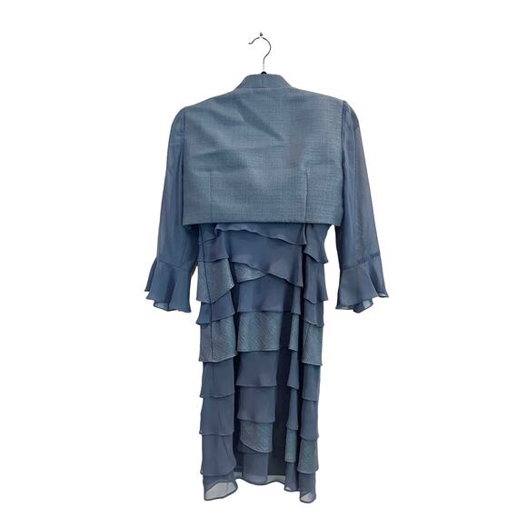 SL Fashions Formal DRESS 2+ CROP JACKET 6P Blue Tiered Beaded Ruffled Mob Wife - Picture 5 of 10
